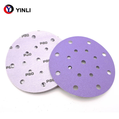 Discos que enarenan adhesivos abrasivos de cerámica 80 Grit Purple Coated de 5 pulgadas